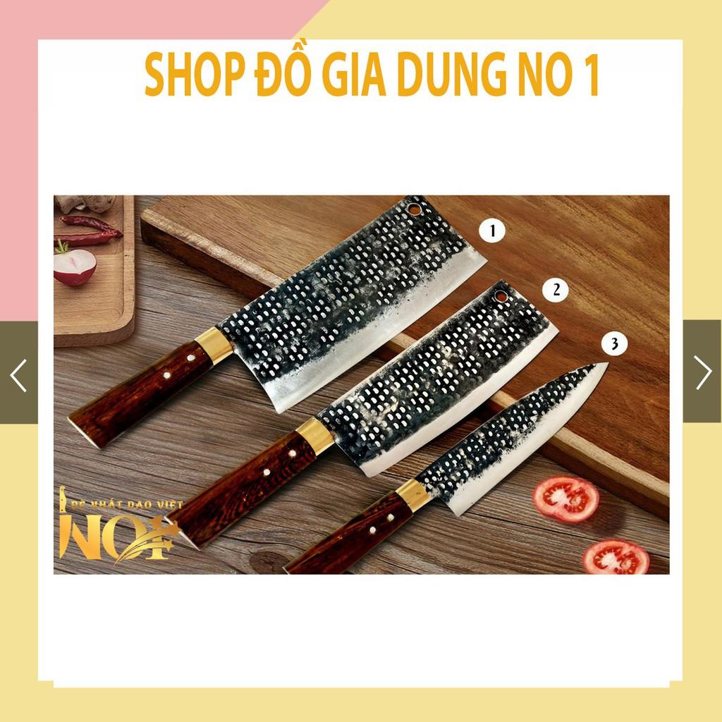 Bộ 3 dao thép nhíp cán gỗ mun đuôi công (N03)