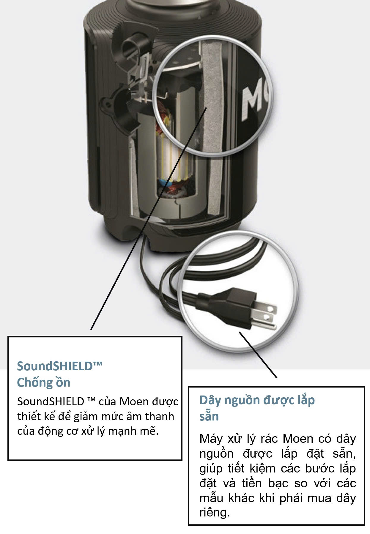 Máy xay rác Moen GD3151, công suất 1/2hp, điều khiển từ xa