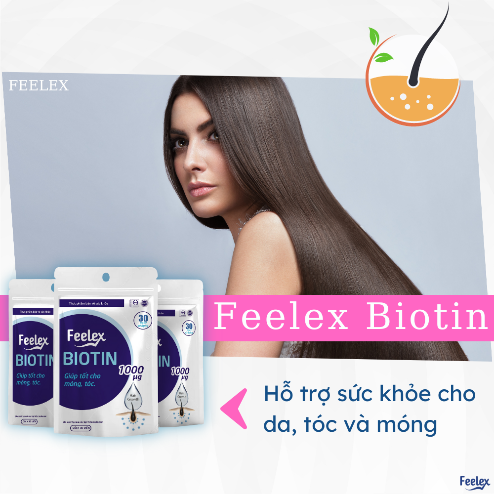 Viên uống Feelex Biotin ngăn rụng tóc, hỗ trợ mọc tóc gói 30 viên (30 Ngày)