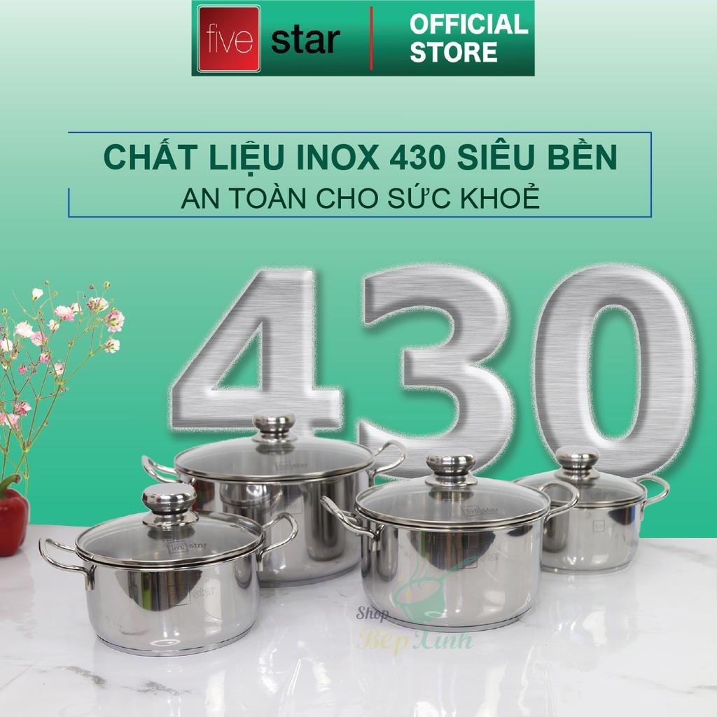 Bộ nồi chảo 3 đáy inox 403 Fivestar 5 món nắp kính tặng 5 muỗng ăn( N16cm x N18cm xN20cm x N24cm x chảo 24cm)