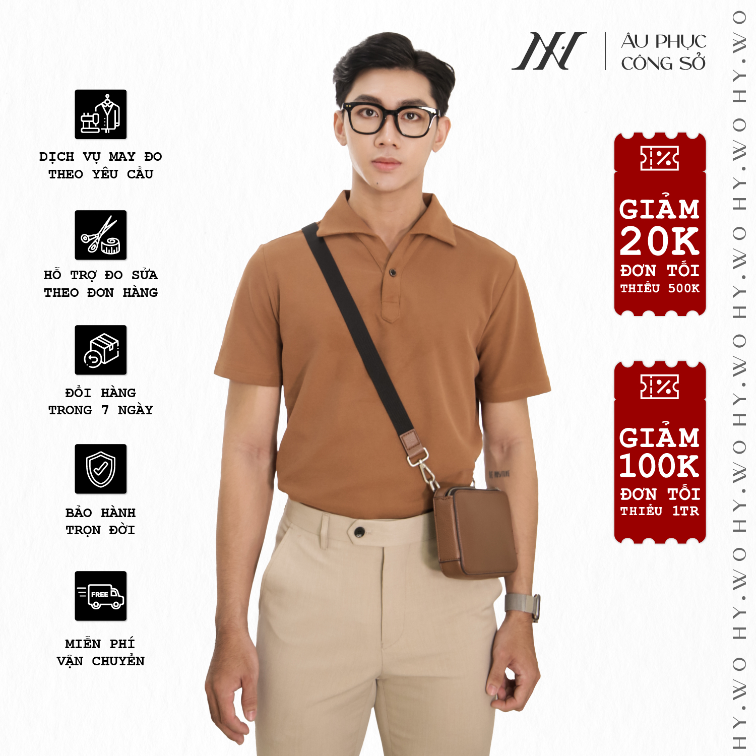 Áo polo công sở, áo thun có cổ may đo POLO-SHIRT-22-4, chất liệu thoáng mát, kiểu dáng Slim Fit - HY.WO