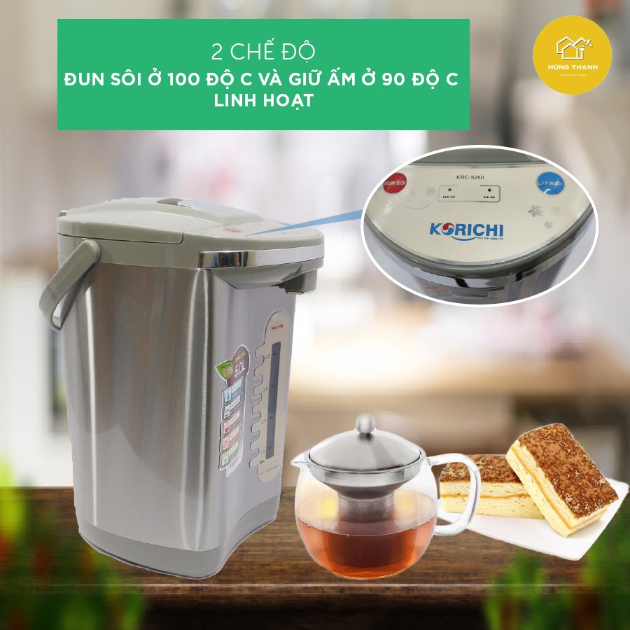 [HÀNG CHÍNH HÃNG] Bình Thủy Điện Korichi KRC-5250 Tinh Tế Sang Trọng Phục Vụ Nhu Cầu Nước Nóng Cho Gia Đình Dung Tích 5 Lít