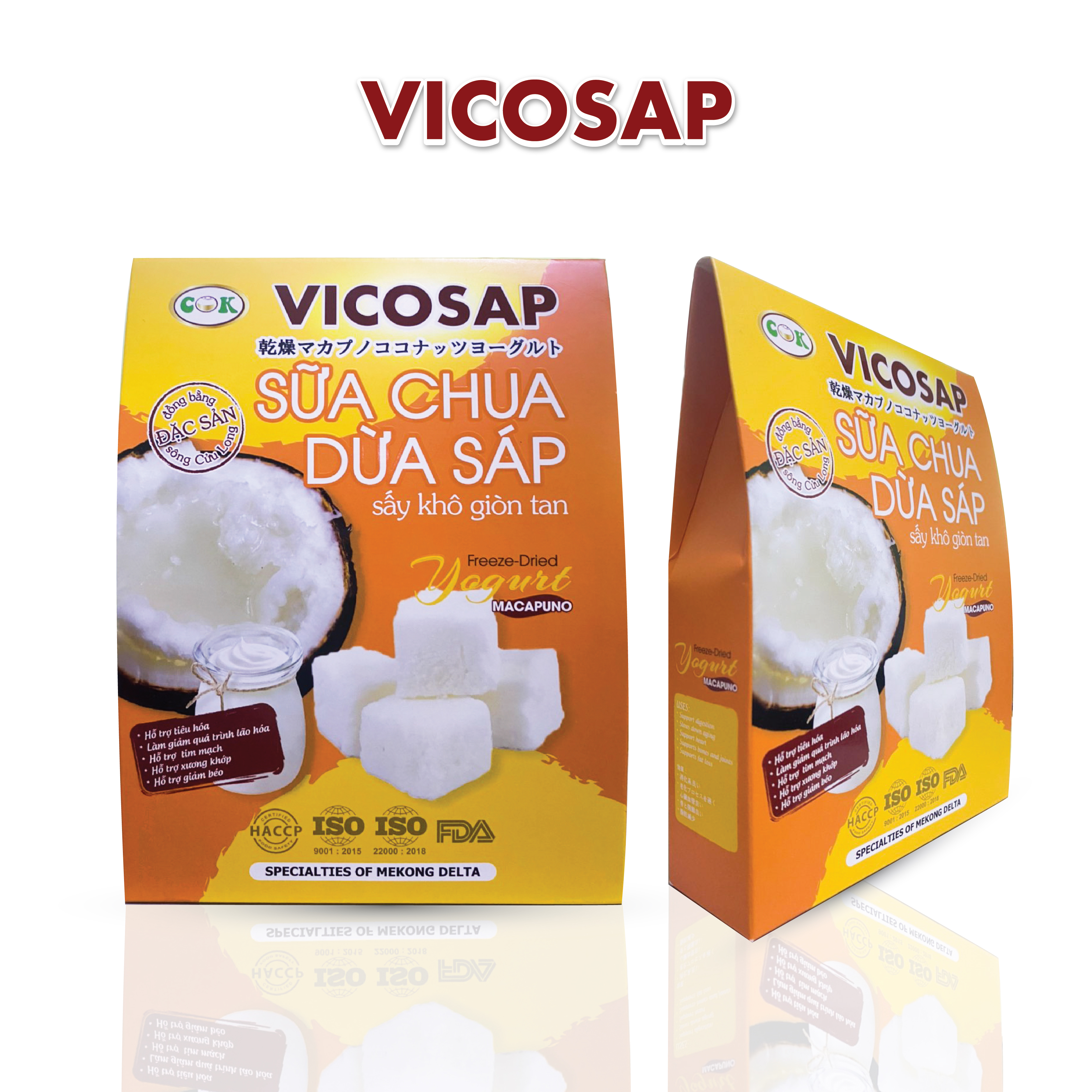 Sữa chua sấy thăng hoa VICOSAP làm từ dừa sáp it đường đồ ăn vặt healthy đặc sản Trà Vinh