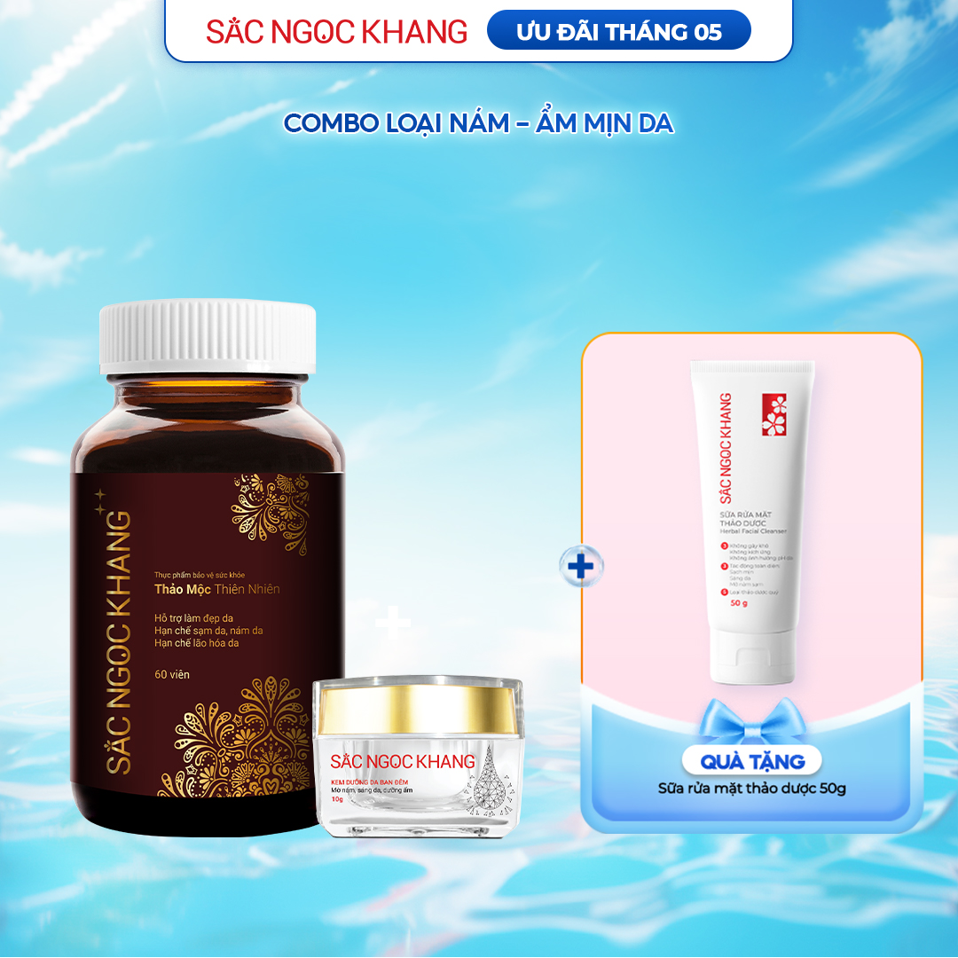 Bộ đôi trong uống - ngoài thoa Sắc Ngọc Khang: Sắc Ngọc Khang ++ (60 viên) + Kem dưỡng da ban đêm 10g
