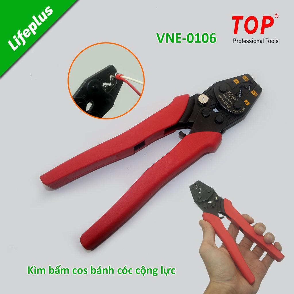 Kìm bấm cos trợ lực chỉnh cữ dây 1.5-6 mm² TOP có lẫy nhả cos dính