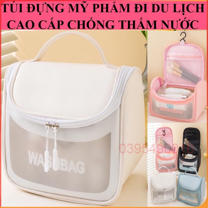 Túi đựng mỹ phẩm du lịch trong suốt cao cấp WASHBAG da mềm mại, chống nước có quai xách, có móc treo tiện dụng - NGẨU NHIÊN