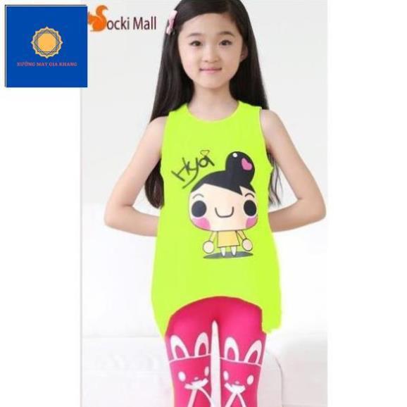 MS: 190180 - Đồ bộ quần áo thun bé gái, quần ôm lửng, áo dáng form xòe, chất cotton mềm mịn - Xưởng may Gia Khang