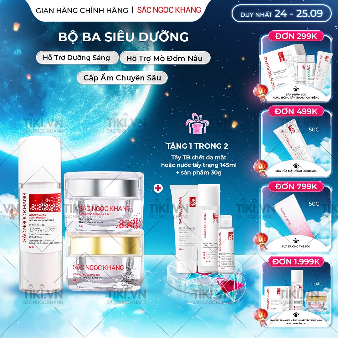 COMBO dưỡng da chuyên sâu kem dưỡng ban đêm 30g + kem dưỡng ban ngày 5 in 1 30g + Serum dưỡng trắng 30ml cho tác dụng nhanh mạnh, toàn diện