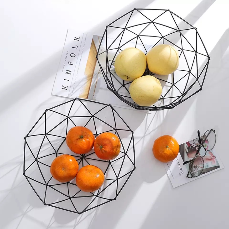 Rổ đựng hoa quả kim loại cao cấp loại lớn 27x12 cm - vàng