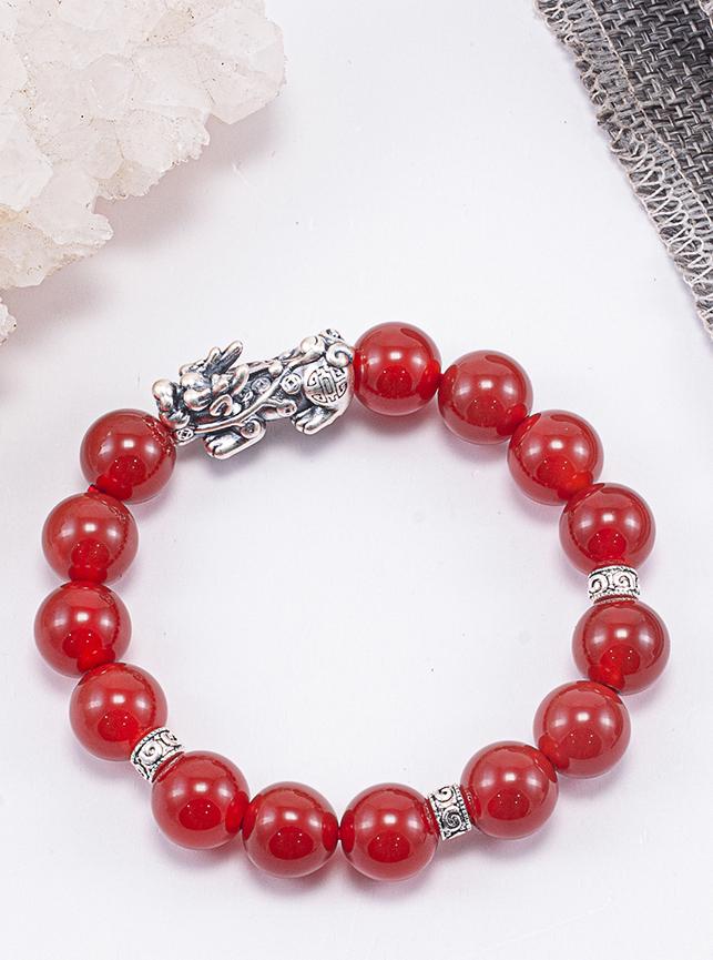 Vòng Tay Phong Thủy Đá Mã Não Đỏ Phối Charm Tỳ Hưu Bạc Mệnh Hỏa, Thổ Ngọc Quý Gemstones
