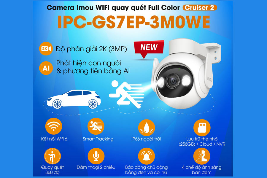 Camera Wifi ngoài trời Imou Cruiser 2 I IPC-GS7EP-3M0WE I Đàm thoại 2 chiều I Phát hiện chuyển động I IP66 | Hàng chính hãng