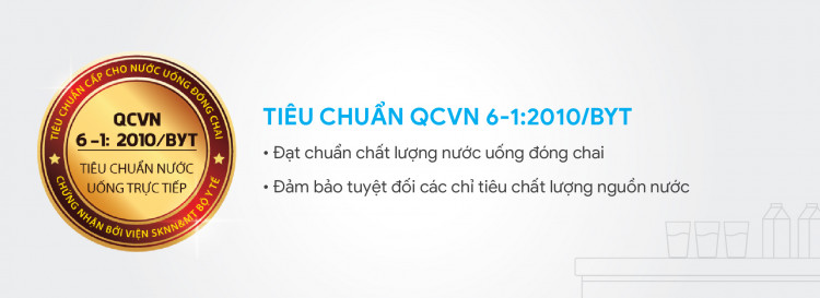 Äảm bảo nưá»c uá»ng Äạt chá» tiêu vi sinh theo tiêu chuáºn nưá»c uá»ng Äóng chai QCVN6-1/2010 Bá» y tế.
