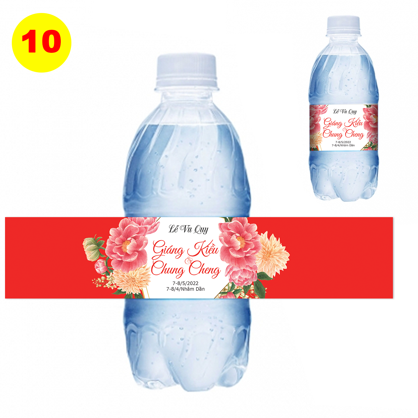 Decal nhãn dán chai nước đám cưới - chai tròn MS 10