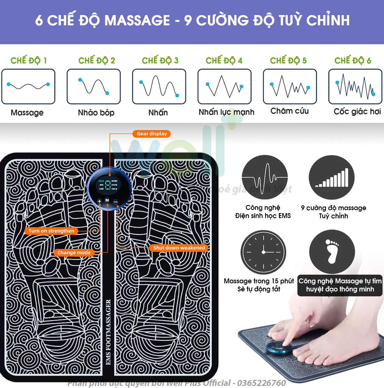 Thảm Mát Xa Chân - Điện Sinh Học EMS Hỗ Trợ Giảm Đau Mỏi, Cải Thiện Tuần Hoàn Máu