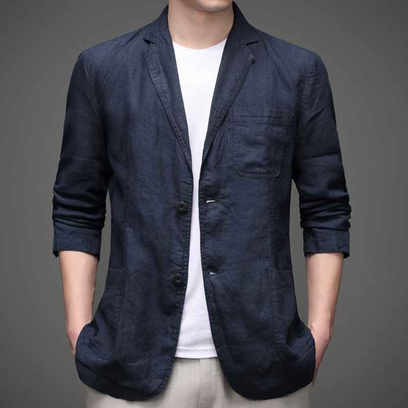 Blazer nam chất linen cổ xẻ kiểu, tay dài, thích hợp mùa thu đông, chất dày dặn đứng form, phong cách Hàn Quốc Bz06