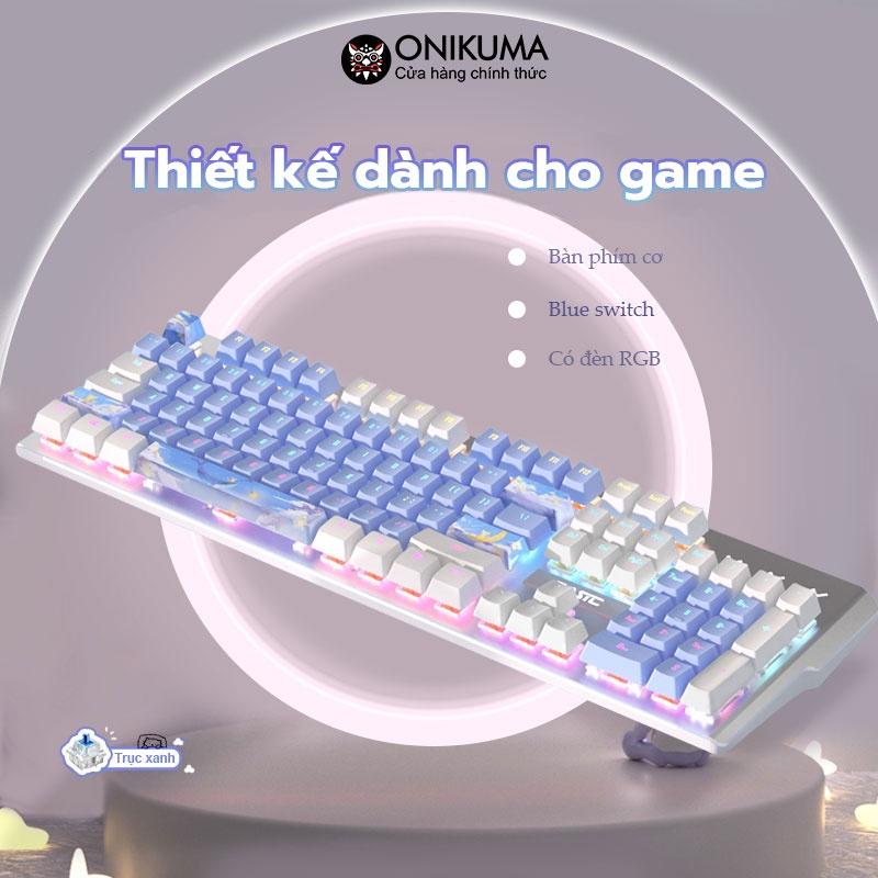 Bàn phím cơ gaming có dây ONIKUMA BASIC Blue switch 104 phím có đèn RGB màu trắng xanh/đen dành cho máy tính/laptop [Hàng chính hãng