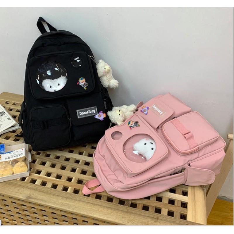 Balo Ulzzang Chống Nước, Balo Thời Trang Đi Học Nam Nữ DEMIBAG ĐẦU GẤU