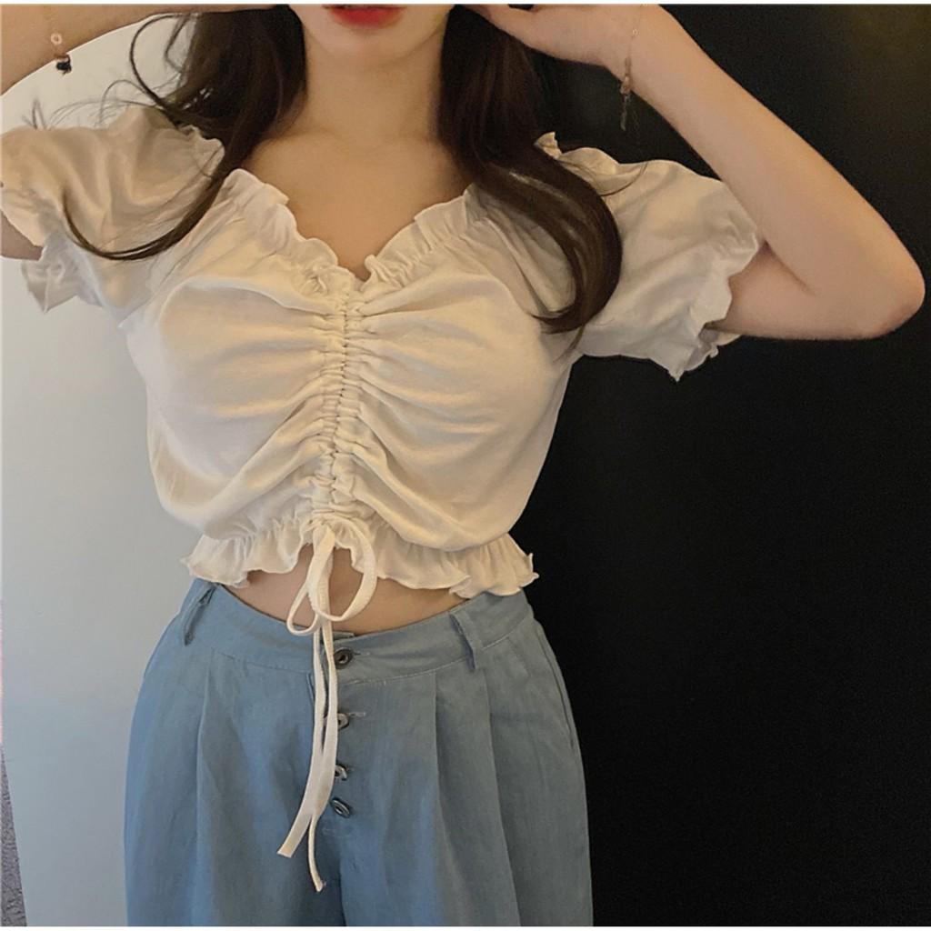 Áo trễ vai croptop rút ngực ulzzang phong cách Hàn Quốc  Áo hở vai rúm ngực ulzzang C48 - Maoshop