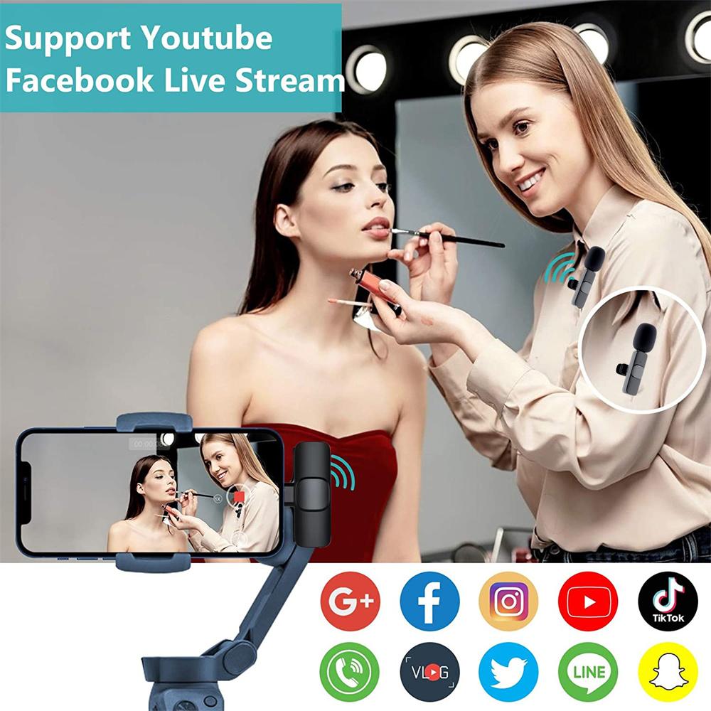 Micrô Lavalier Không Dây Mới Ghi Hình Âm Thanh Di Động Micrô Mini Cho iPhone Android PC Camera Trực Tiếp Điện Thoại Chơi Game Màu Sắc: 2in1TypeC-USBAdapte