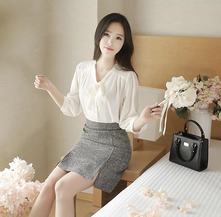 Áo sơ mi phối nút cánh tiền cột nơ NT6361NT