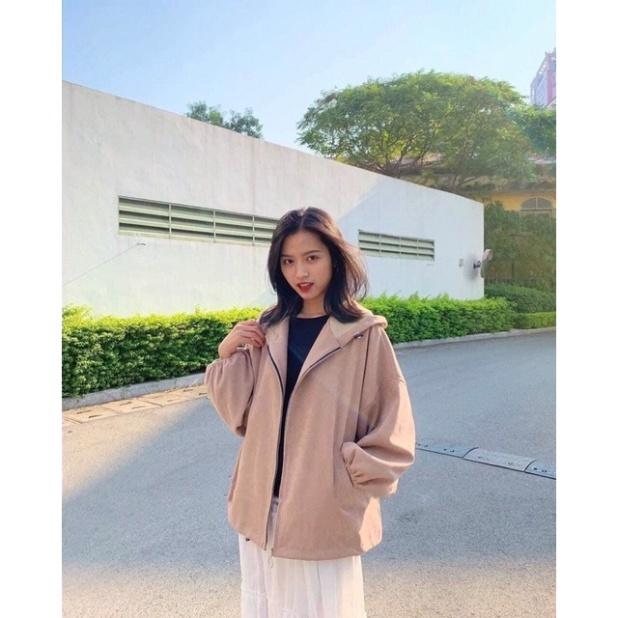 Áo Khoác Da Lộn 2 Lớp Trơn Tay Cánh Dơi Có Mũ Khóa Dây Kéo Hottren Form Dưới 65kg