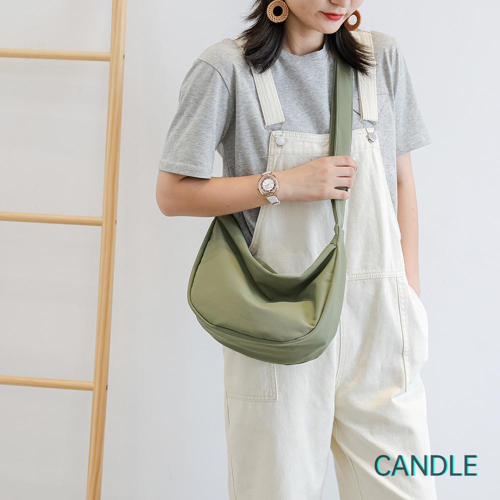 Túi Đeo Chéo Vải Canvas Cỡ Lớn Màu Trơn Thời Trang Cho Nữ