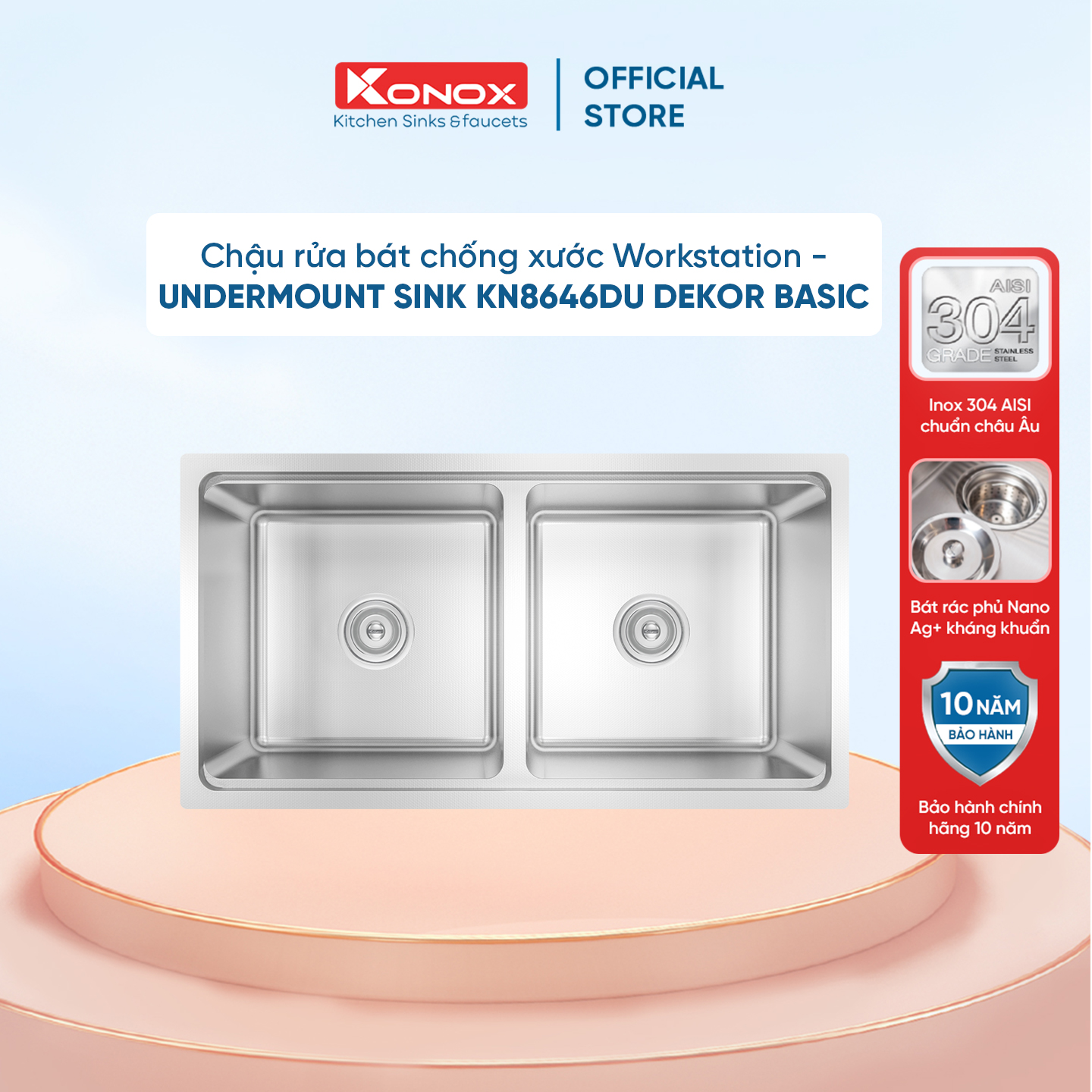 Chậu rửa bát chống xước Undermount Sink KN8646DU Dekor Basic - Bảo hành chính hãng 10 năm