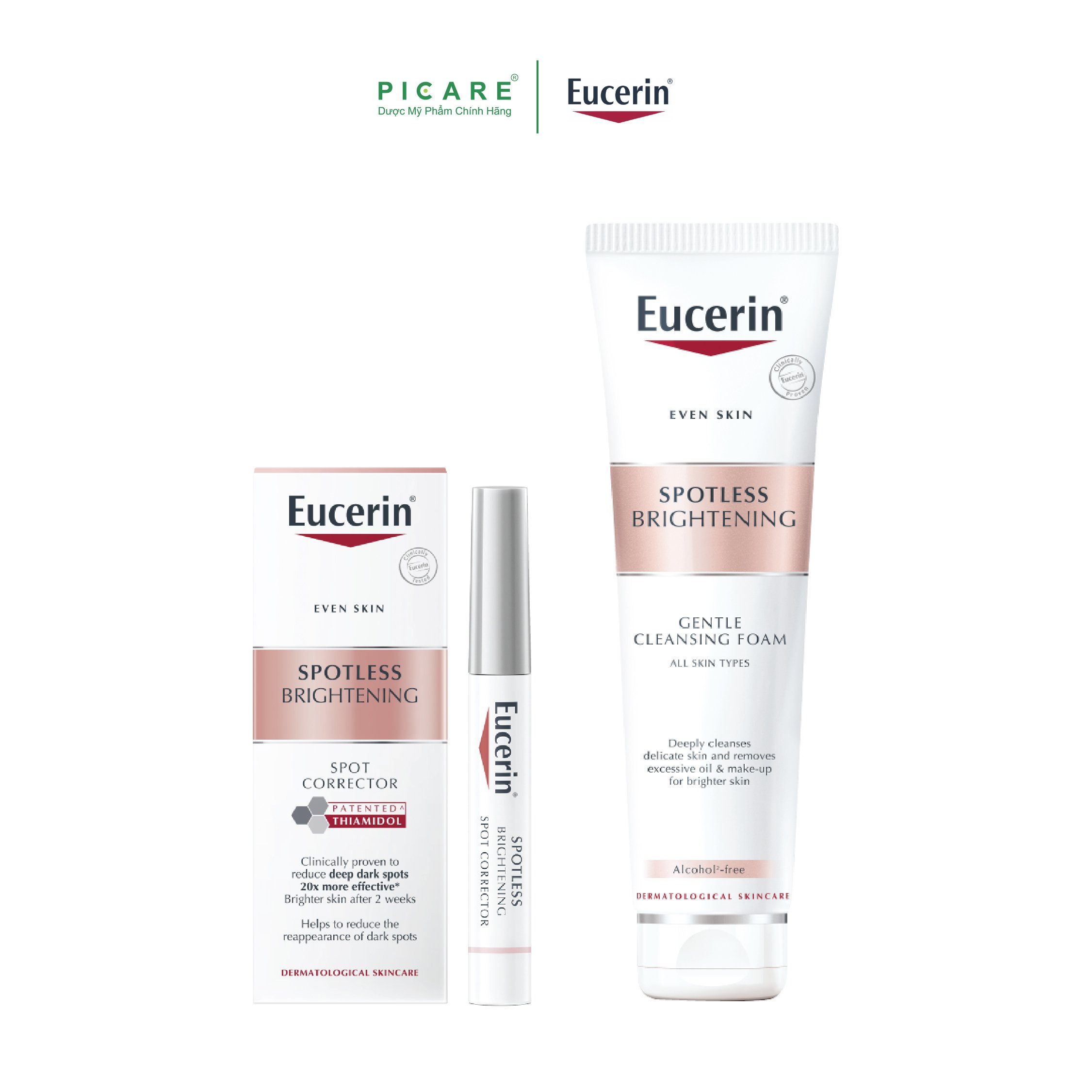 Combo Tinh chất giảm thâm nám Eucerin Ultra White+ Spotless  Spot Corrector 5ml Và Eucerin Sữa Rửa Mặt Làm Trắng GiảmThâm Nám Ultra White+ Spotless Cleansing Foam 150g