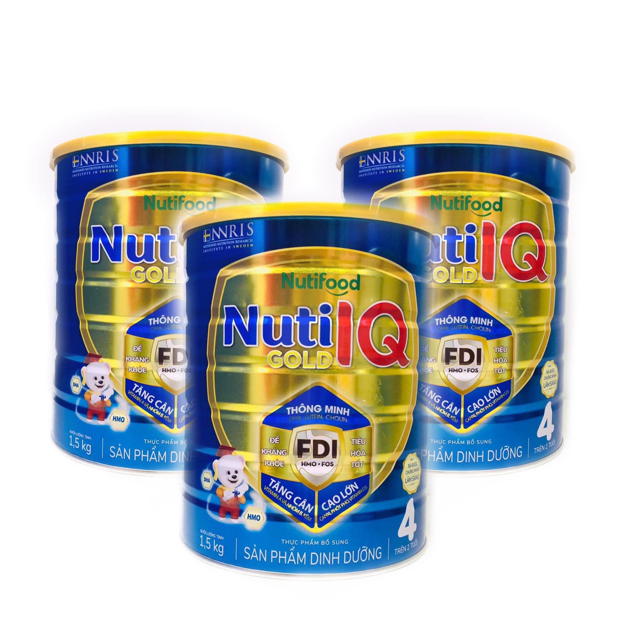 Bộ 3 Lon Sữa Bột Nutifood Nuti IQ Gold Step 4 (Từ 2 - 6 tuổi) - 1.5kg