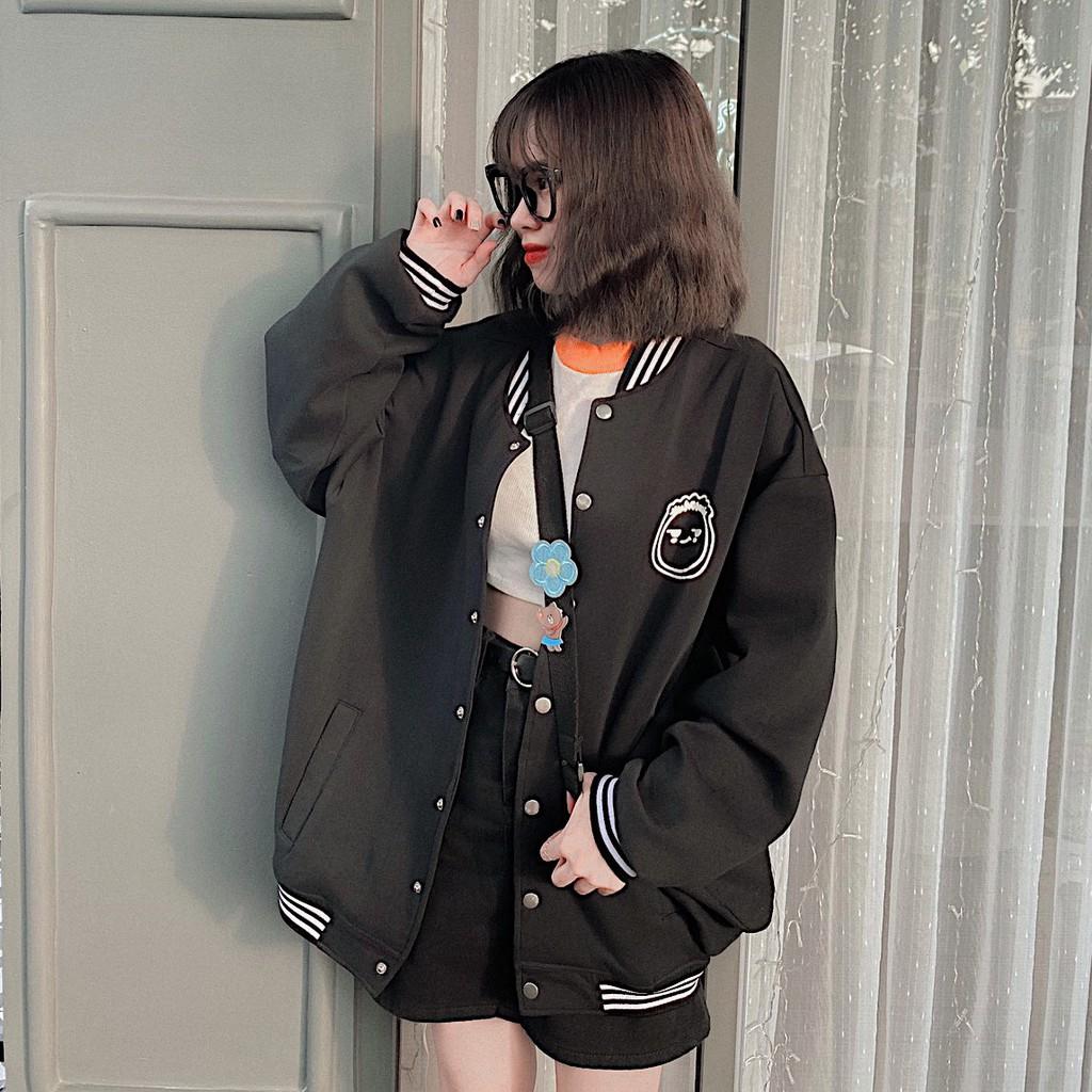 Áo khoác form rộng tay dài BOMBER FACE ulzzang 1hit_unisex (ẢNH THẬT)