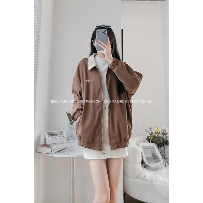 Áo khoác polo EMIX, áo mùa đông phối cổ nhung, dài tay, freesize dưới 60kg 954