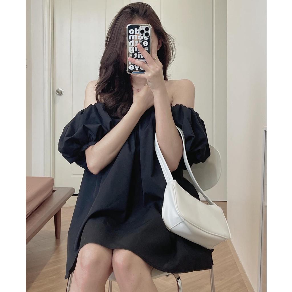 Áo Trễ Vai Nữ Chun Ngực Bánh Bèo Vải Lụa Thô