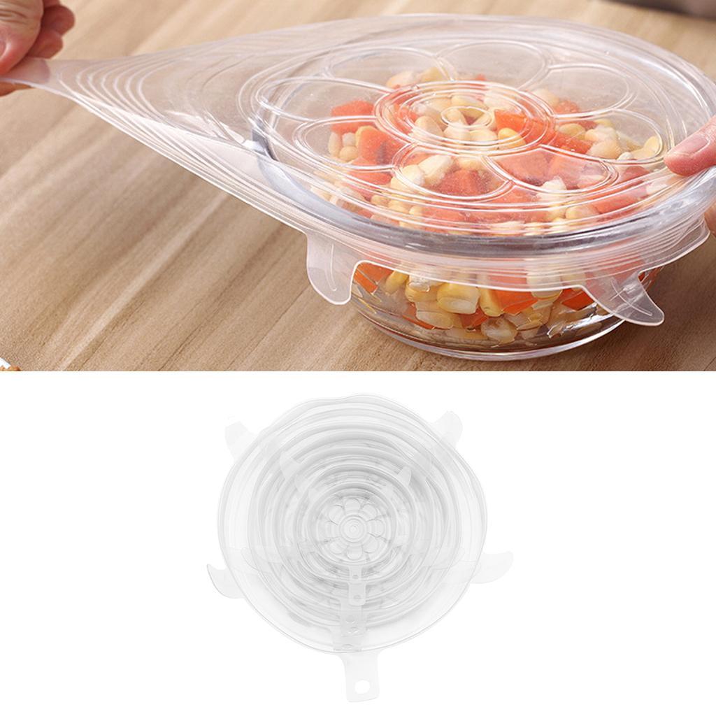 6pcs Silicone Wraps Seal Bowl Covers Food Storage Clear