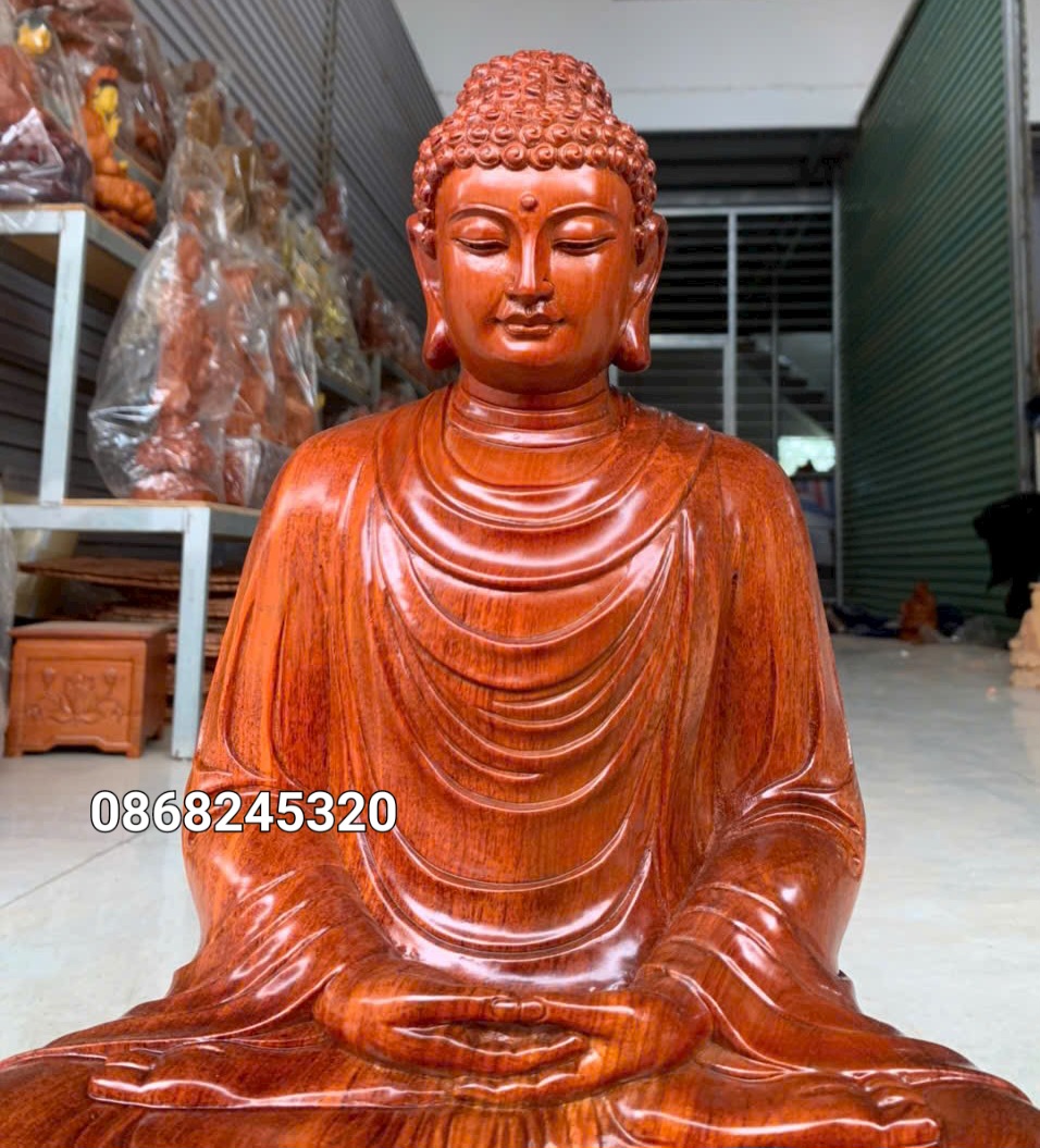 Tượng phật thích ca bằng gỗ hương đá kt cao 50×28×28cm