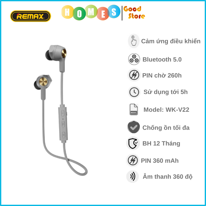 Tai Nghe Bluetooth 5.0 REMAX WK-V22 - Hàng Chính Hãng