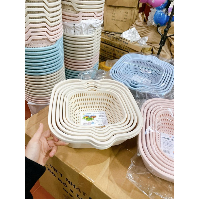 Combo Thau Rỗ 6 Món Đựng Rau Củ Quả Đa Năng Nhiều Cỡ Chất Liệu Nhựa PP Nguyên Sinh An Toàn - Hàng chính hãng