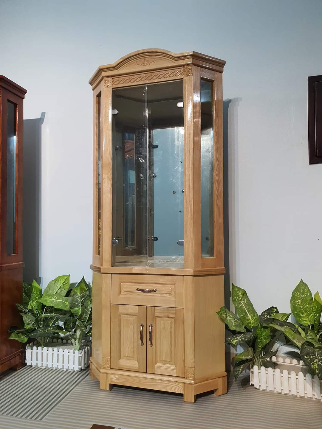 Tủ kệ phòng khách để đồ góc gỗ sồi