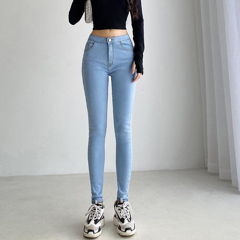 Quần jean nữ lưng cao co giãn có túi CHERRY, quần bò cạp cao bigsize skinny jeans dáng ôm trơn dài T022