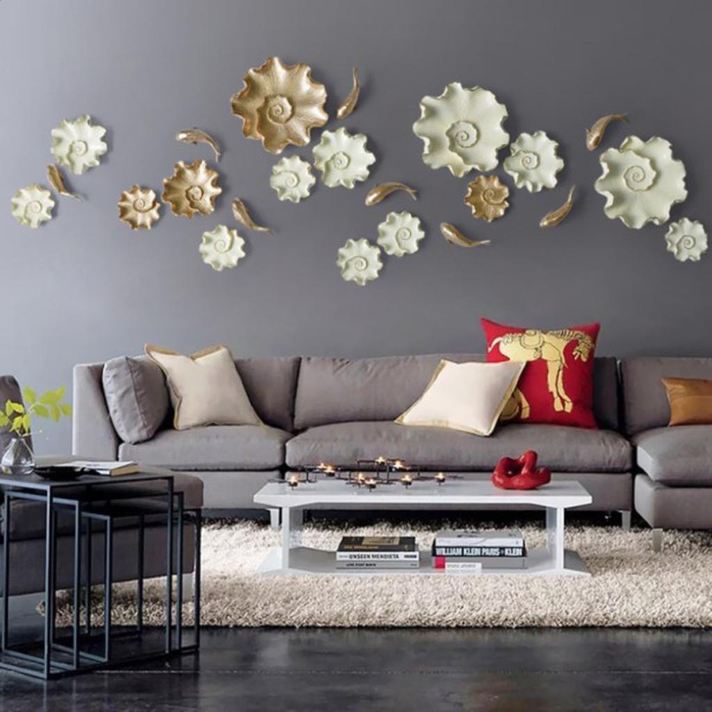 Set 3pcs Beige Lotus Leaf Wall Hanging Ornament Artwork for Home Wall Decor