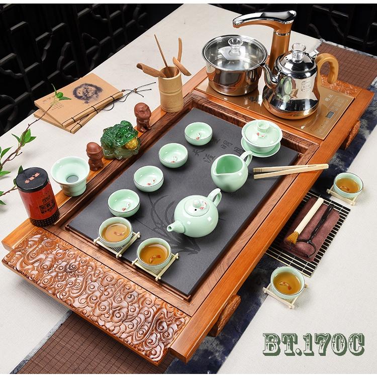 Tổng Hợp Bộ Khay Trà Mặt Đá + Kết Hợp Bếp Điện Đun Nước Thông Minh + Ấm Chén, Phụ Kiện