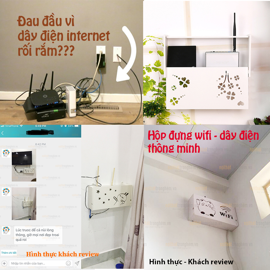 Kệ wifi chữ nhật Mặt Cười treo tường không khoan tặng kèm móc treo cường lực