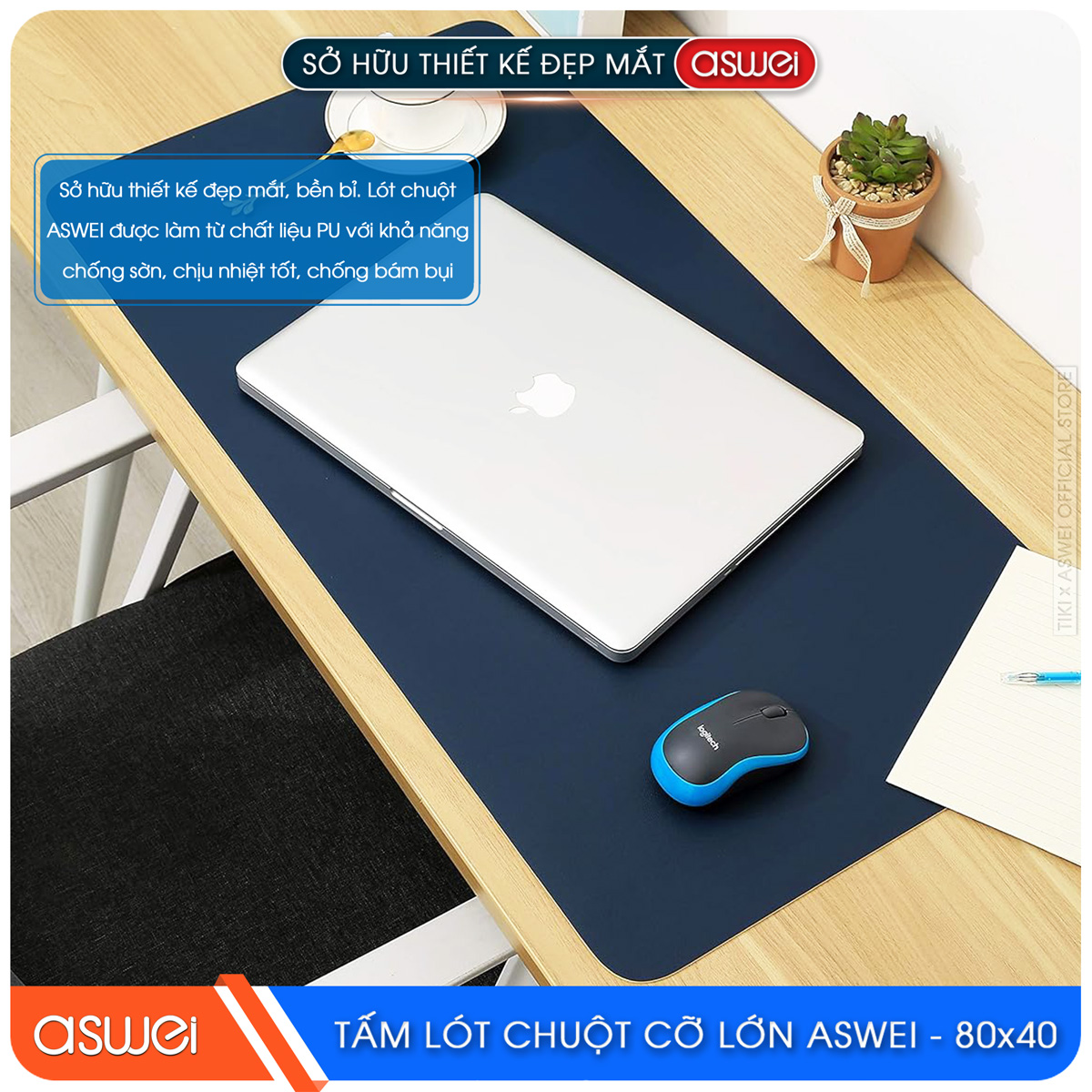 Lót Chuột ASWEI - Pad Chuột MXL800 Extended 80x40 - Miếng Lót Chuột Sử Dụng 2 Mặt Tiện Lợi - Chất Liệu Da Pu Cao Cấp - Tấm Lót Chuột Chống Nhăn, Không Thấm Nước - Hàng Chính Hãng