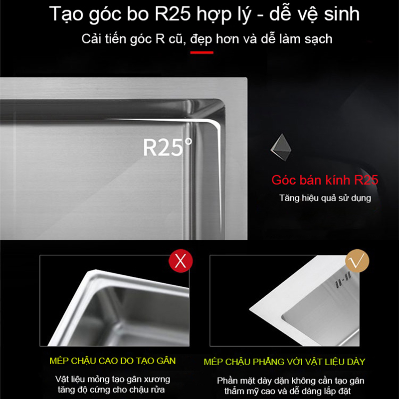 Chậu rửa bát inox 304 đơn 1 hố đúc Pimisi kích thước 6045-4540 cm đầy đủ xi phông loại to và kèm rổ đựng đồ dùng để rửa chén bát gắn được cả âm bàn đá | Hàng chính hãng