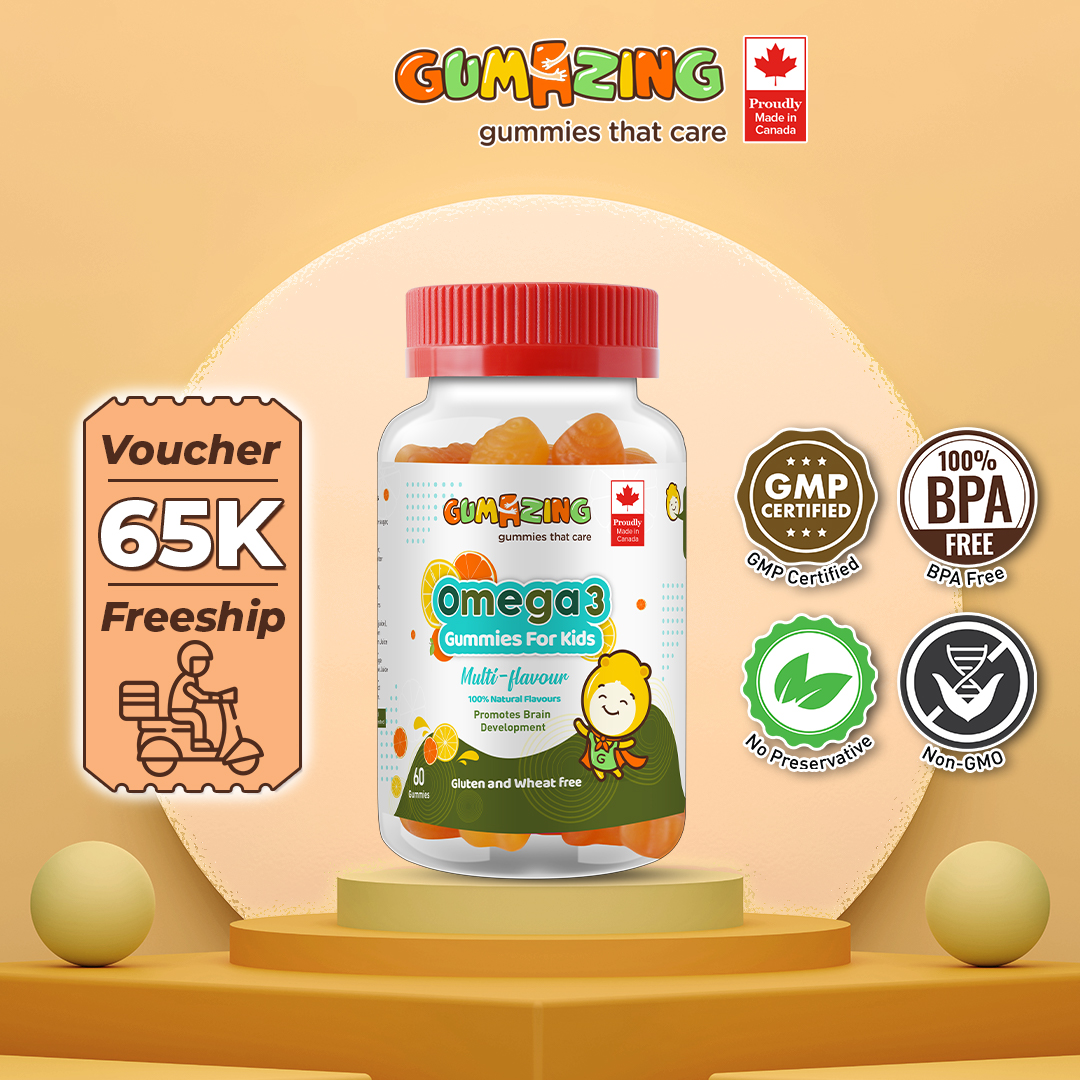 [Voucher 65k] Kẹo dẻo dinh dưỡng Gumazing Gummy Omega 3 hương trái cây dành cho bé, chứa dầu cá (EPA & DHA) và Omega-3 không đường, giúp tối ưu sức khỏe não bộ - 60 viên/hủ