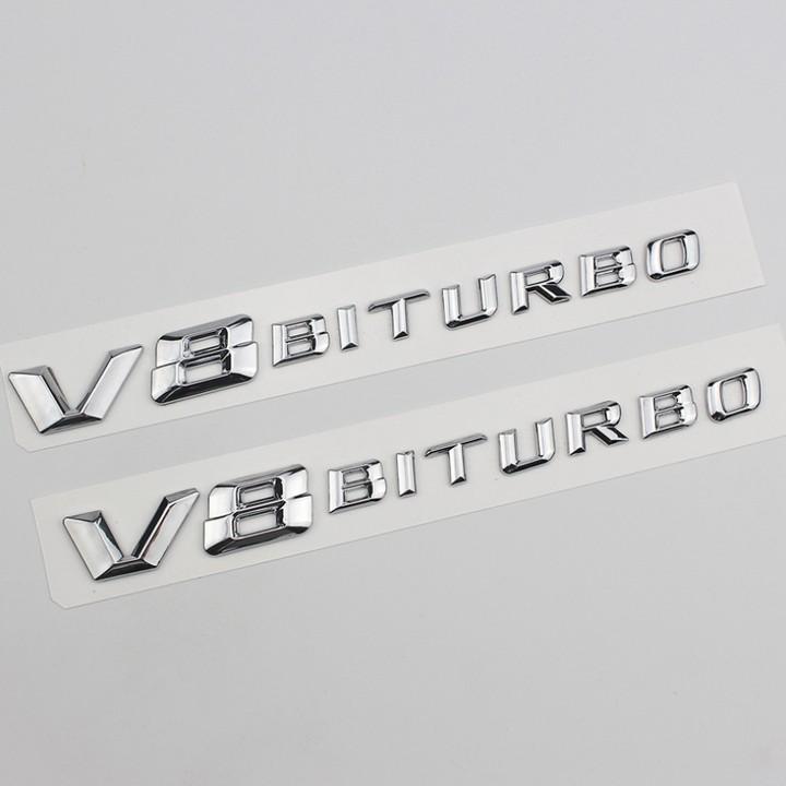 Decal tem chữ V8-Biturbo và V12-Biturbo dán hông xe Mercedes, nhựa ABS mạ crom.