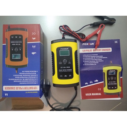 Máy sạc bình ắc quy 12V 5A FOXSUR 4-100Ah có khử sunfat phục hồi ắc quy