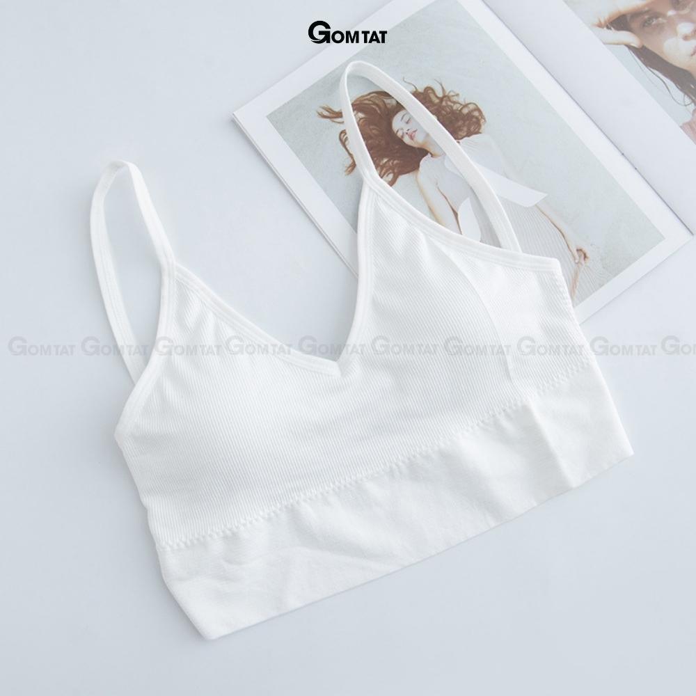 Áo Bra nữ thun GOMTAT gân tăm 2 dây mảnh nâng ngực, áo lót nữ thoáng khí hở lưng chữ U gợi cảm -BRACHU-U-007