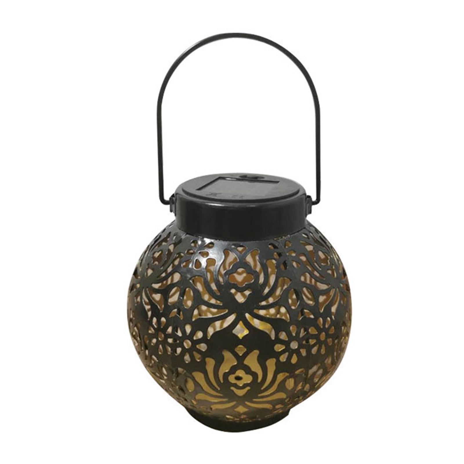 Cross-border solar lamp wrought iron hollow peony flower ball courtyard landscape garden villa balcony waterproof projection hanging lamp 0032-black