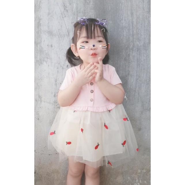 Váy Bé Gái Phong Cách Váy Công Chúa ngắn tay thêu hình dứa từ Sơ Sinh - 3 tuổi