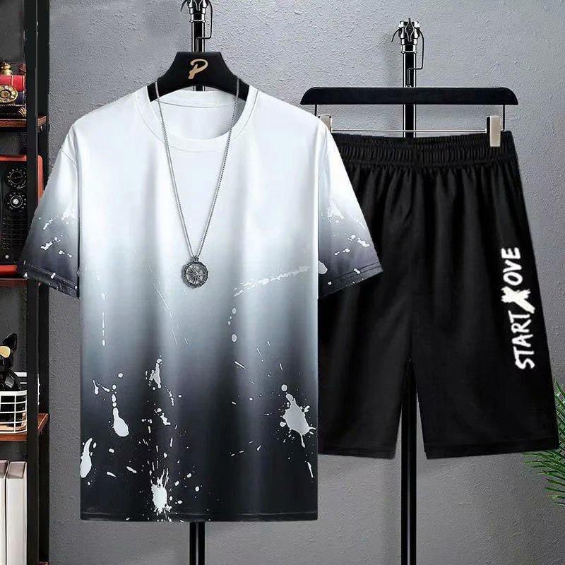 Bộ quần áo thể thao mặc nhà nam mùa hè chất vải sợi polysster mềm mịn, thoáng mát, phối màu loang